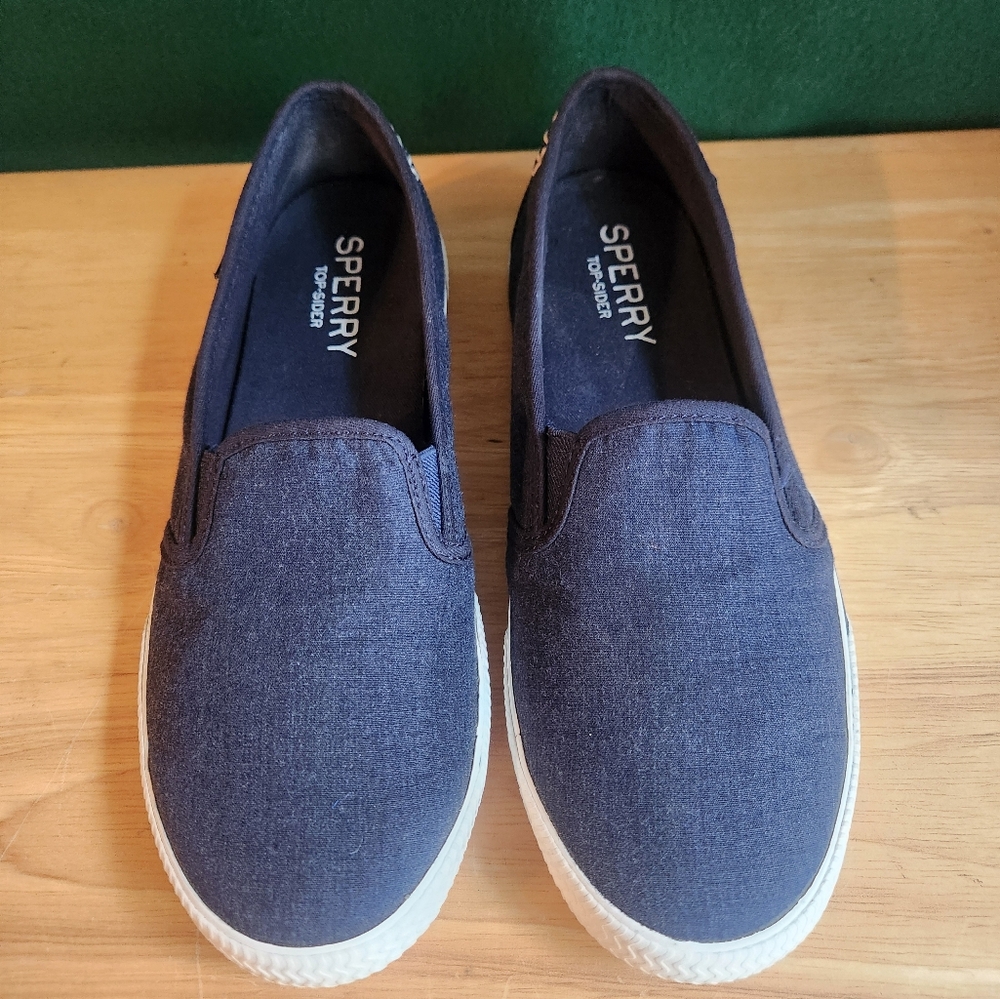 SPERRY Canvas Slip on Shoes Boat Sailing Navy Blue 7.5